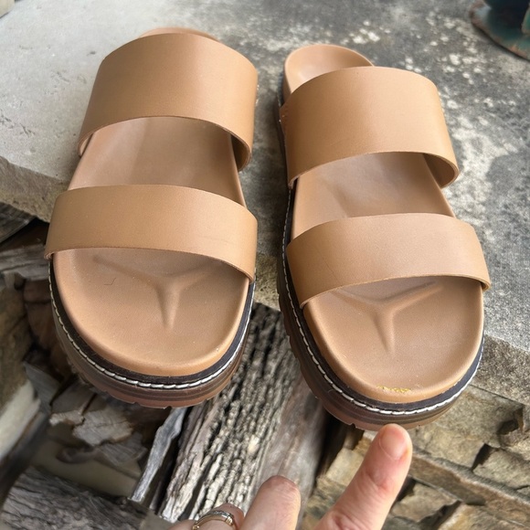 Madewell The Charley double strap slide leather sandal in Desert Camel Sz-10.5 I - Picture 2 of 14